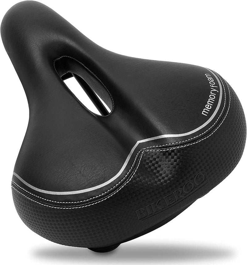 Bikeroo Extra Wide Replacement Saddle - Fits Indoor & Outdoor Bicycles - Steel Spring & Elastomer Suspension - Center Cutout - Memory Foam - Hybrid - Image 1